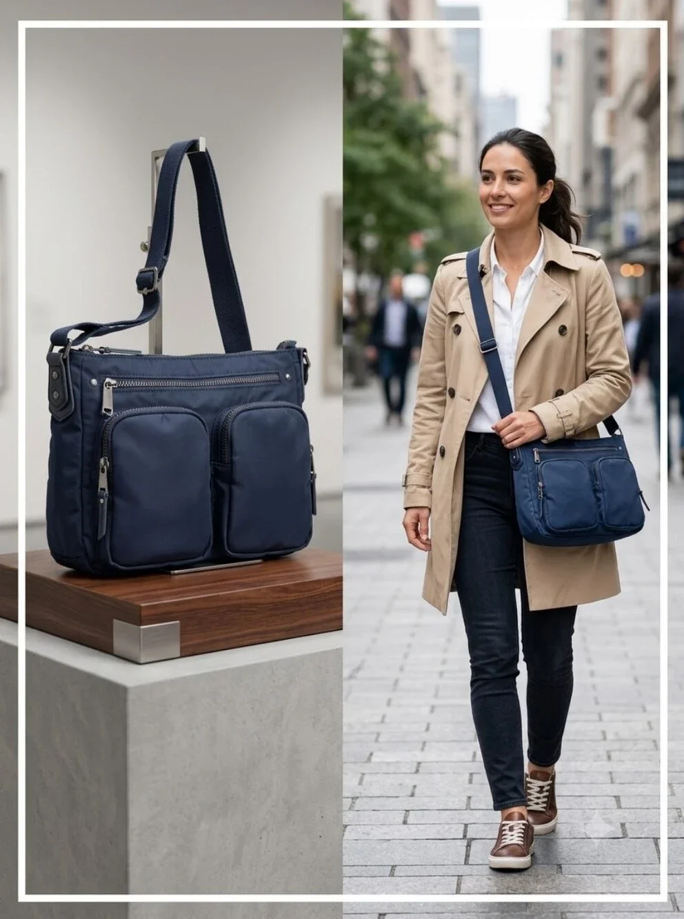 Everyday Navy Crossbody Bag with Front Pocket Duo